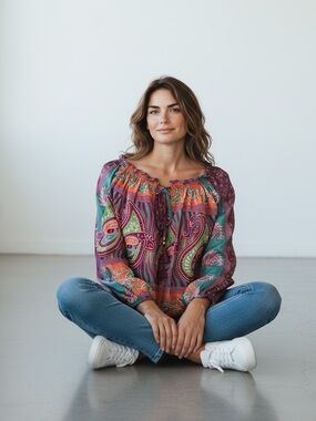 Purple Paisley Karma Highway Blouse (one size fits all) Off-Shoulder Top
